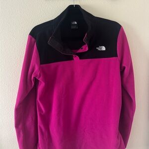 The North Face Magenta and Black Snap-Front Fleece Pullover